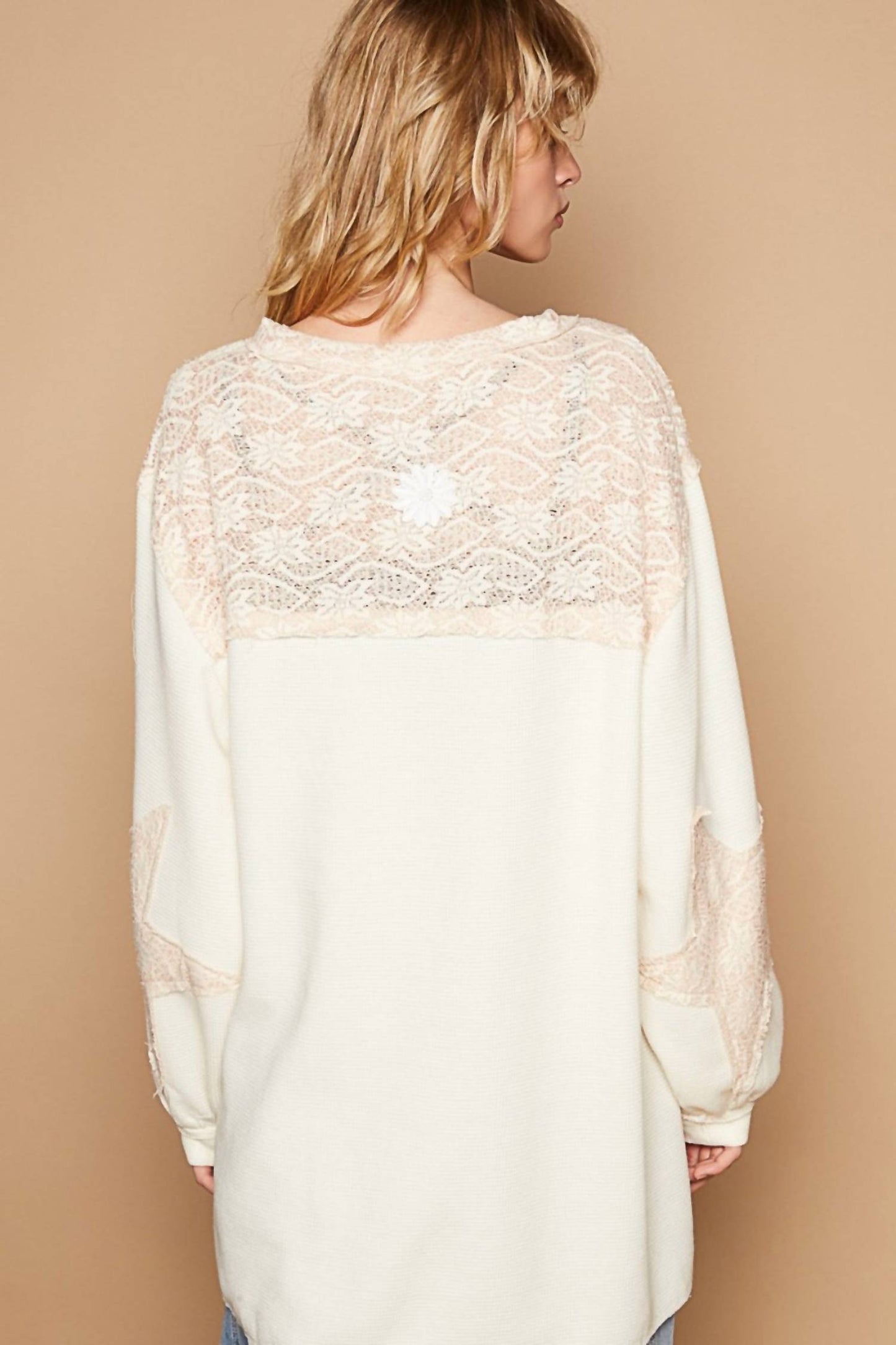Pol - Round Neck Long Sleeve Crochet Patches Top