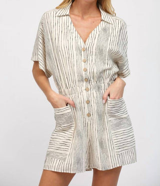 Fate - STRIPE SPLIT NECK BUTTON FRONT ROMPER
