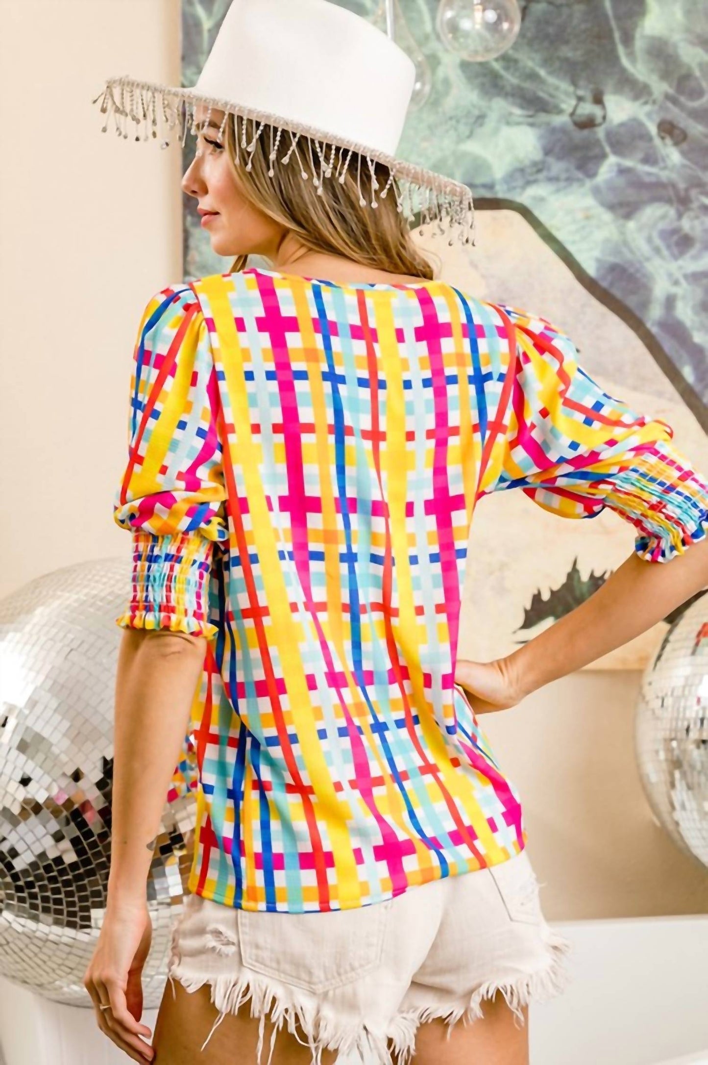 Bibi - Colored Plaid Top