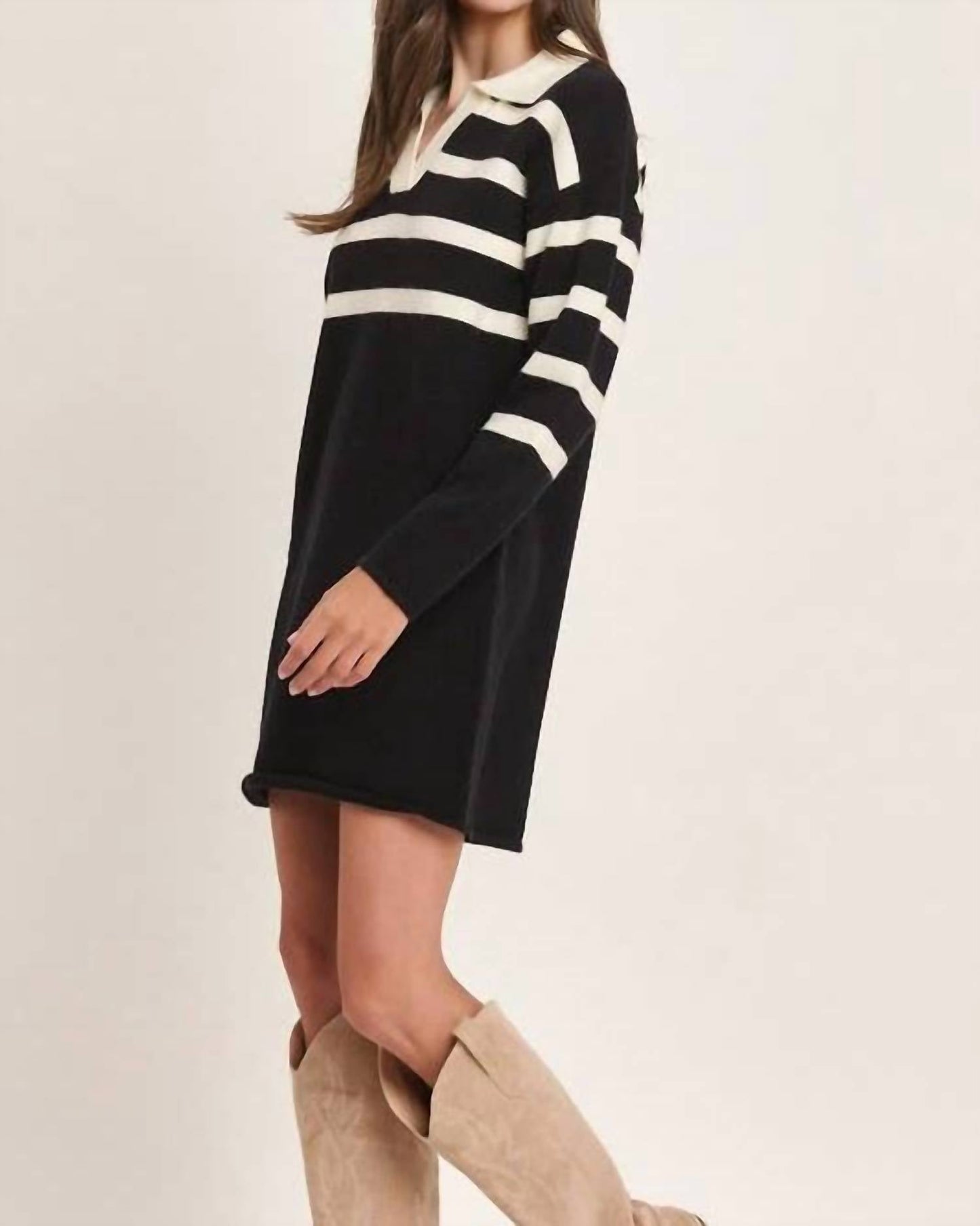Able - Stripe Collared Mini Sweater Dress