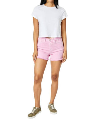 Judy Blue - MID RISE GARMENT DYED FRAY HEM DENIM SHORT