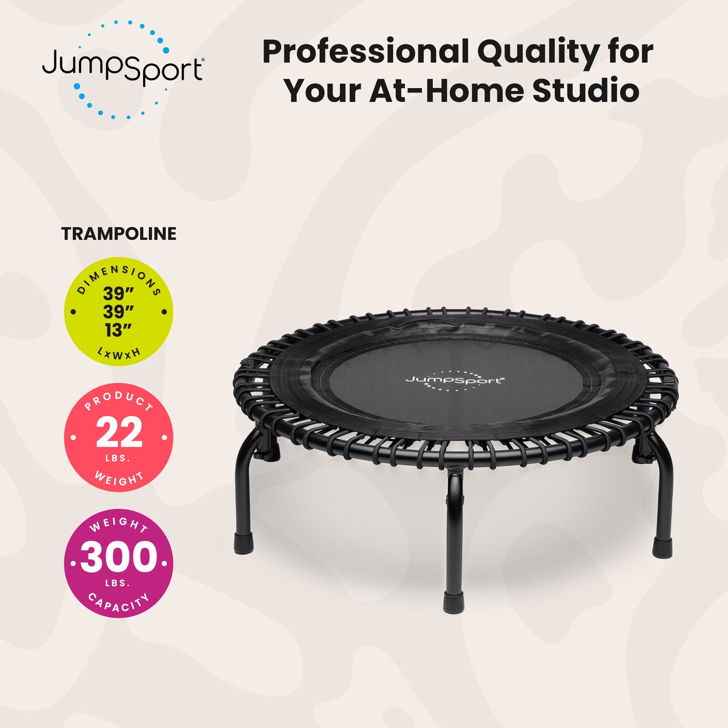 JumpSport 350f Indoor Lightweight 39-Inch Folding Fitness Trampoline, Black