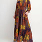Easel - Multi-Color Patch Print Ruffle Maxi Dress