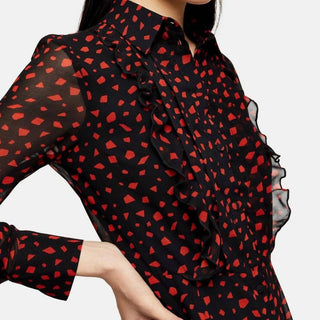 Topshop - Geometric Print Frill Button Down Mini Dress