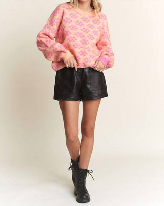 Adora - Floral Cutesy Cozy Knit Pullover Sweater