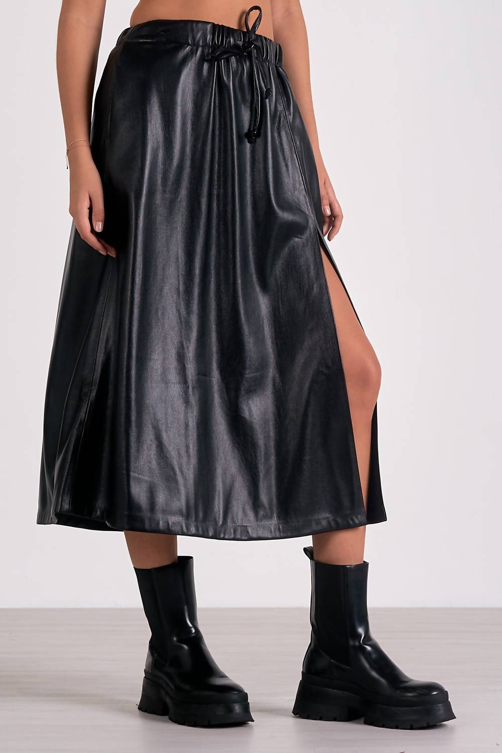 Elan - Faux Leather Drawstring Skirt