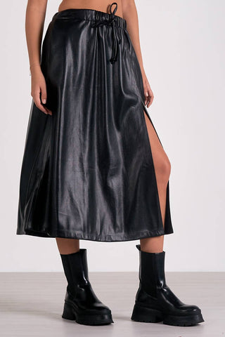 Elan - Faux Leather Drawstring Skirt