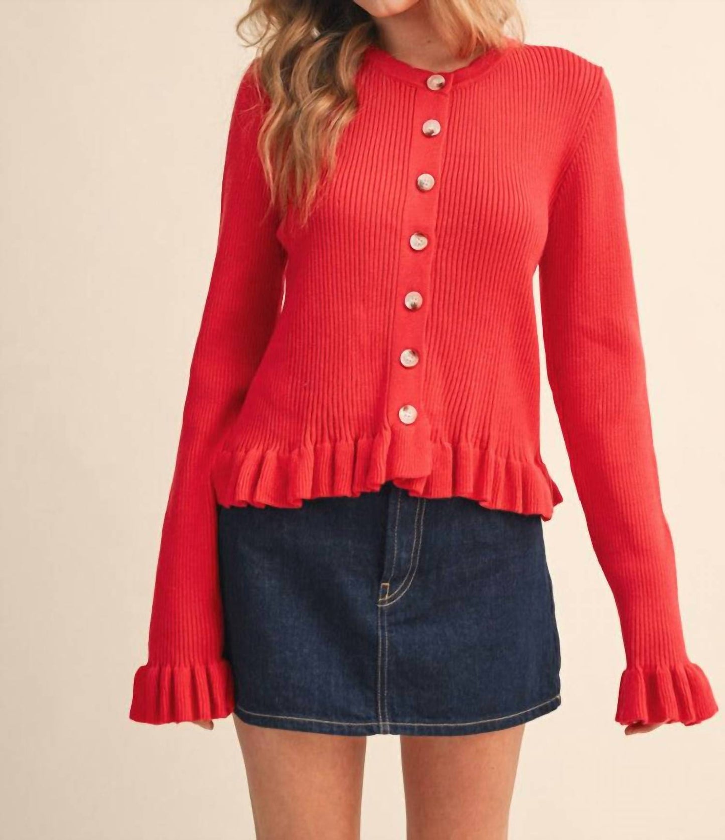 &Merci - Catch My Charm Ruffle Hem Sweater Cardigan