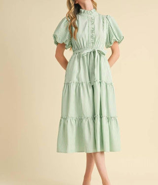 &Merci - Stripe Button Down Ruffle Midi Dress