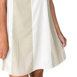 Mable - Linen Color Block Sleeveless A-line Mini Dress