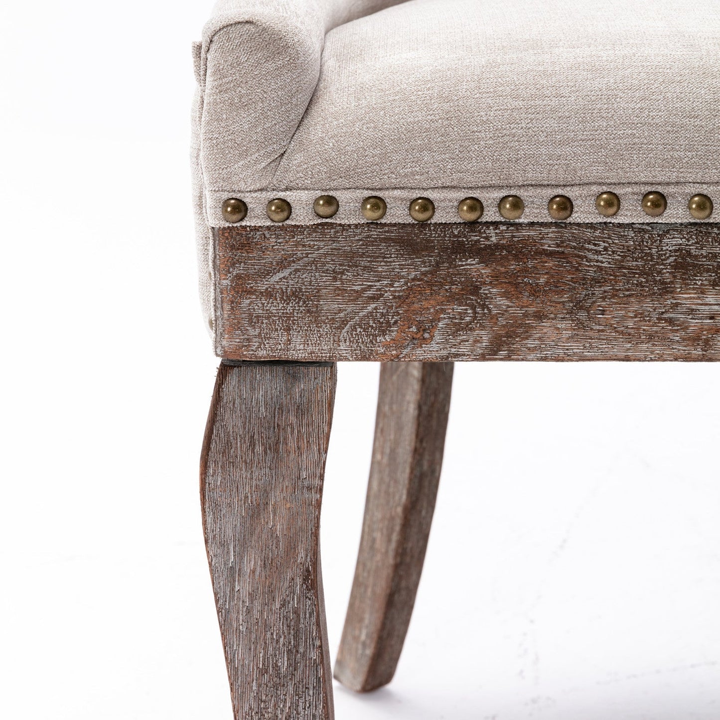 A&A Furniture Ultra Side Dining Chair with Thickened Fabric and Bronze Nail Head, Beige, Set of 2