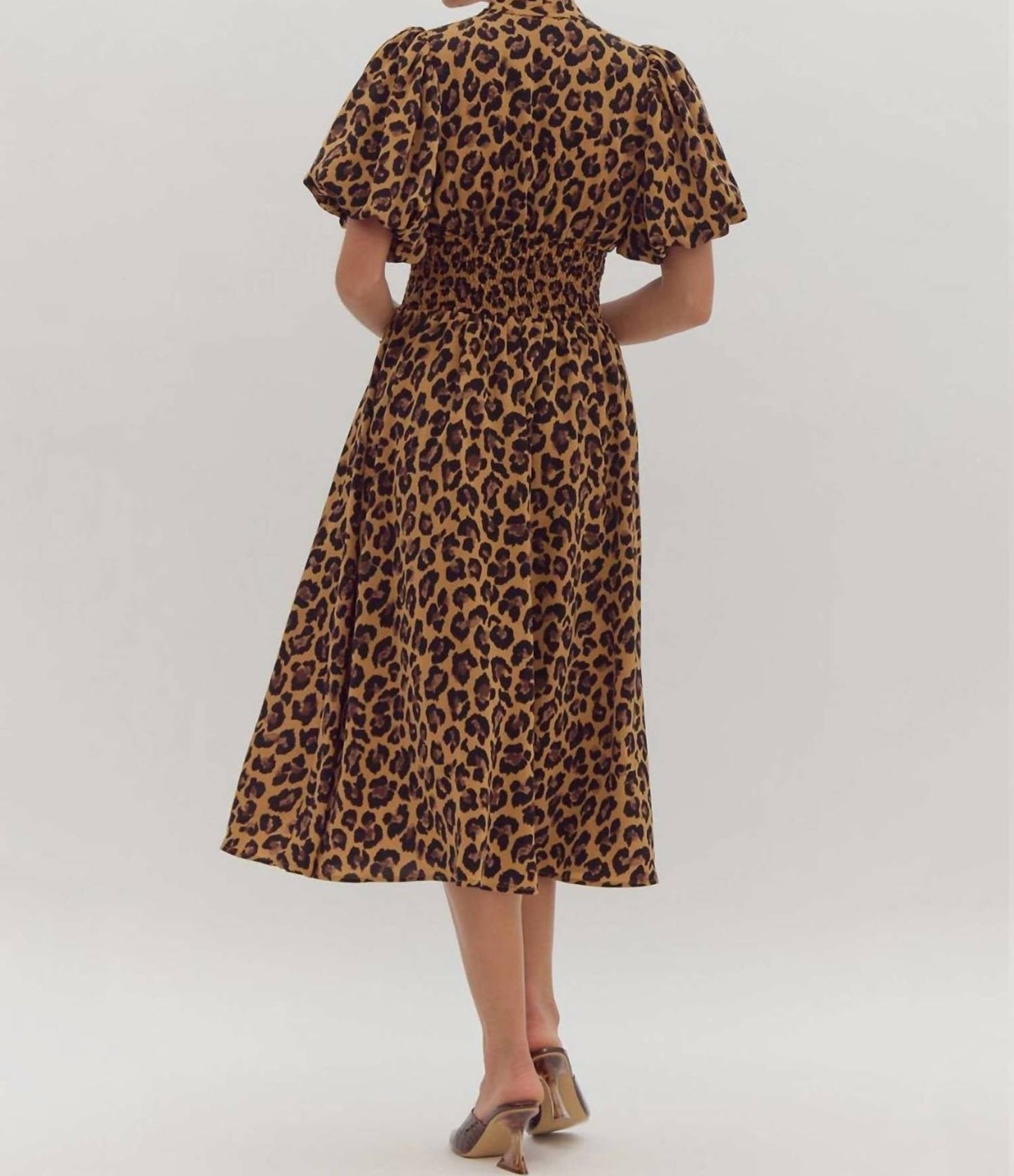 Entro - Leopard Print Zip Up Midi Dress