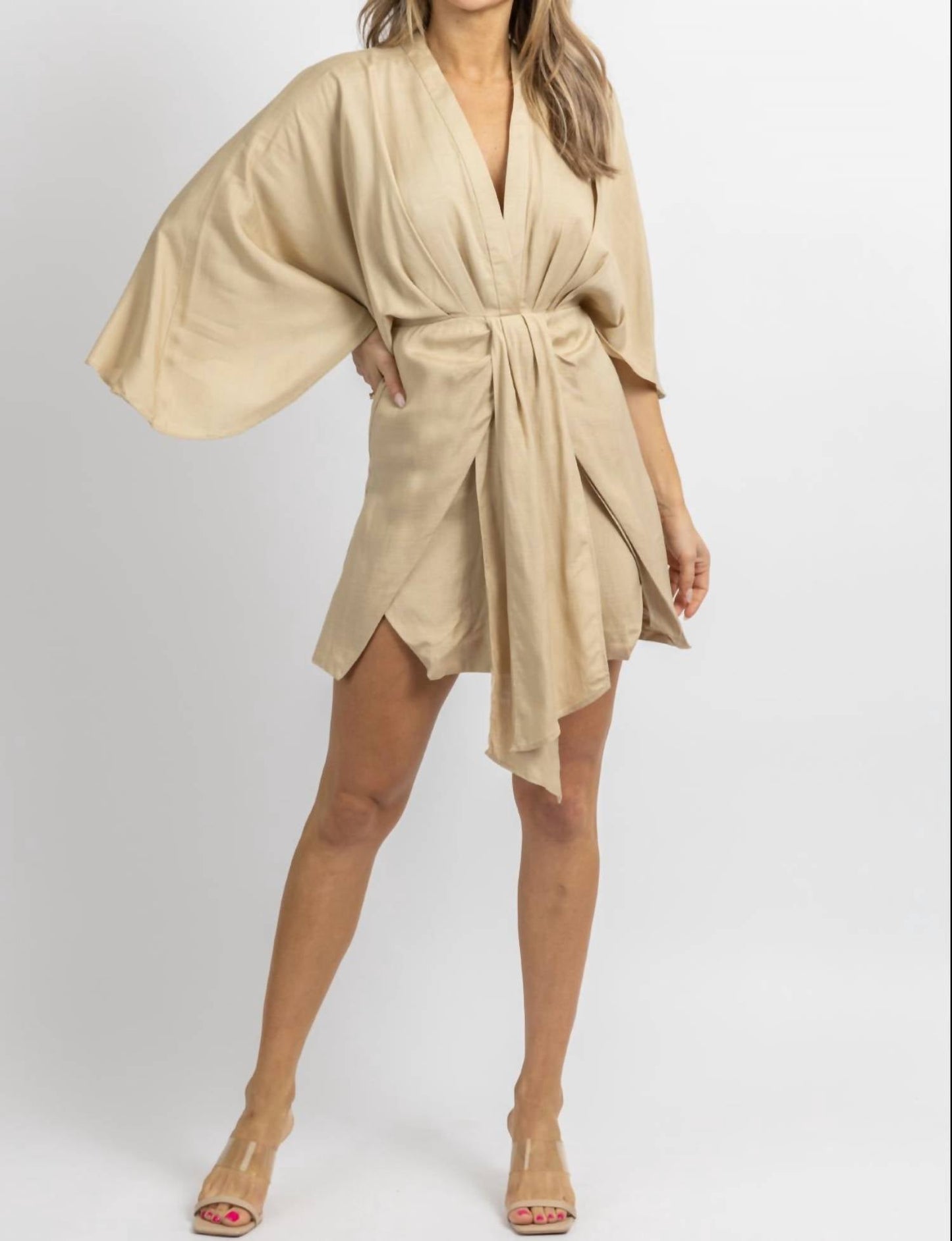 Mable - LINEN DOLMAN SLEEVE MINI DRESS