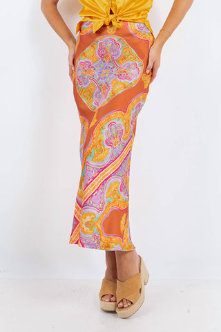 Paparazzi - Satin Watercolor Print Bias Cut Skirt