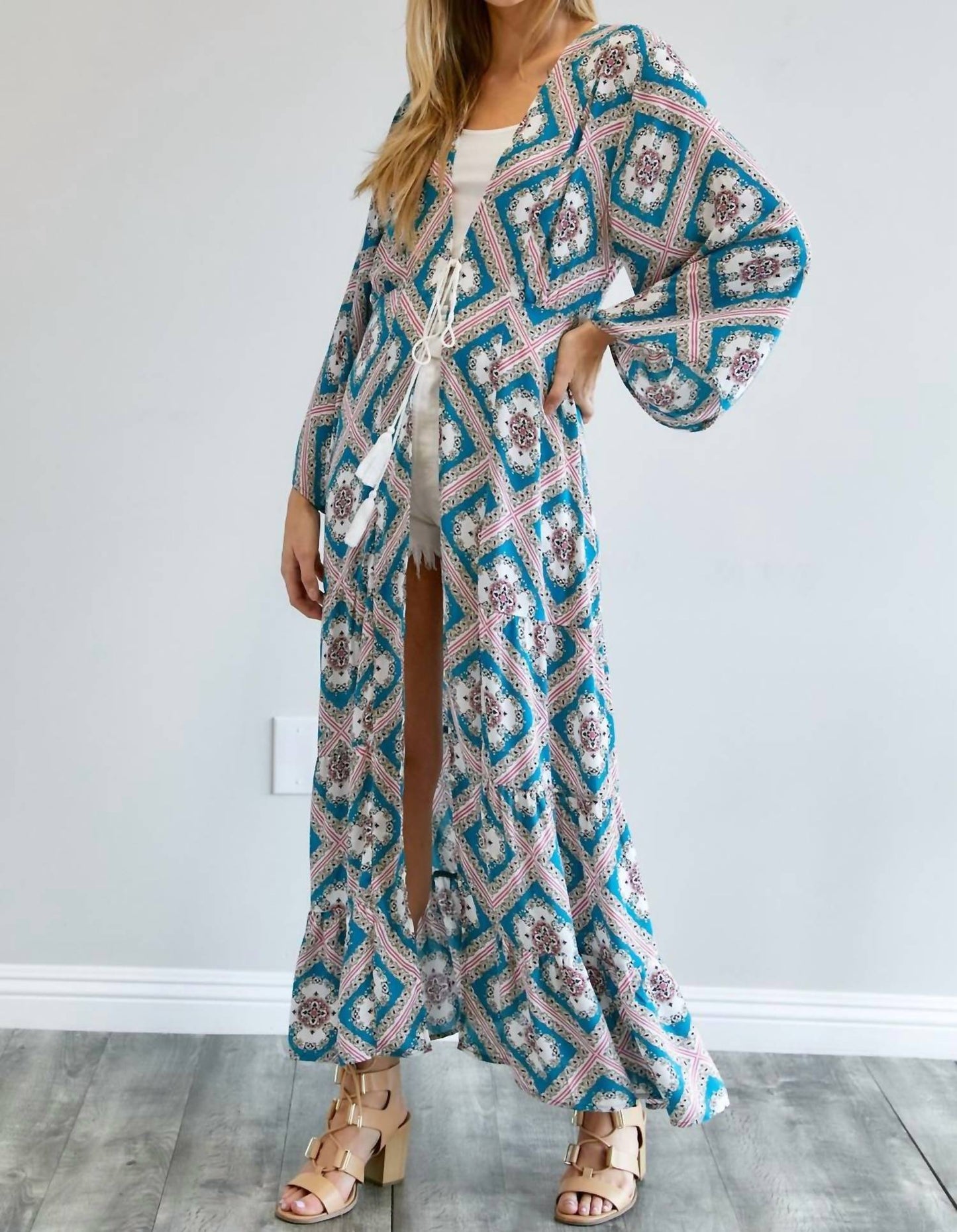 Davi & Dani - Printed Long Sleeve Loose Kimono