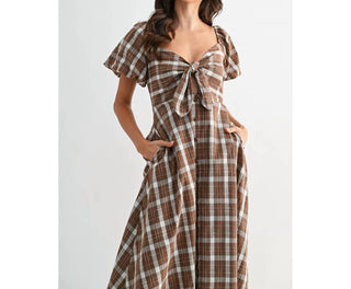 Camellia - Jori Plaid Tie Front Midi Dress