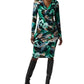 Joseph Ribkoff - Abstract Print Silky Knit Wrap Dress With Ornament