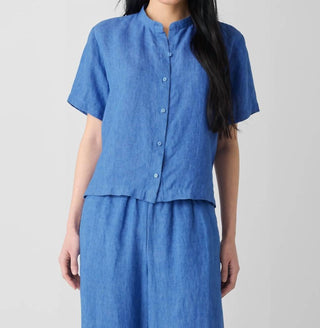 Eileen Fisher - Washed Organic Linen Délavé Band Collar Shirt