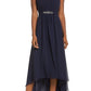 Eliza J Women's Sleeveless Wrap Front Gown with High-Low Skirt, Navy, 12