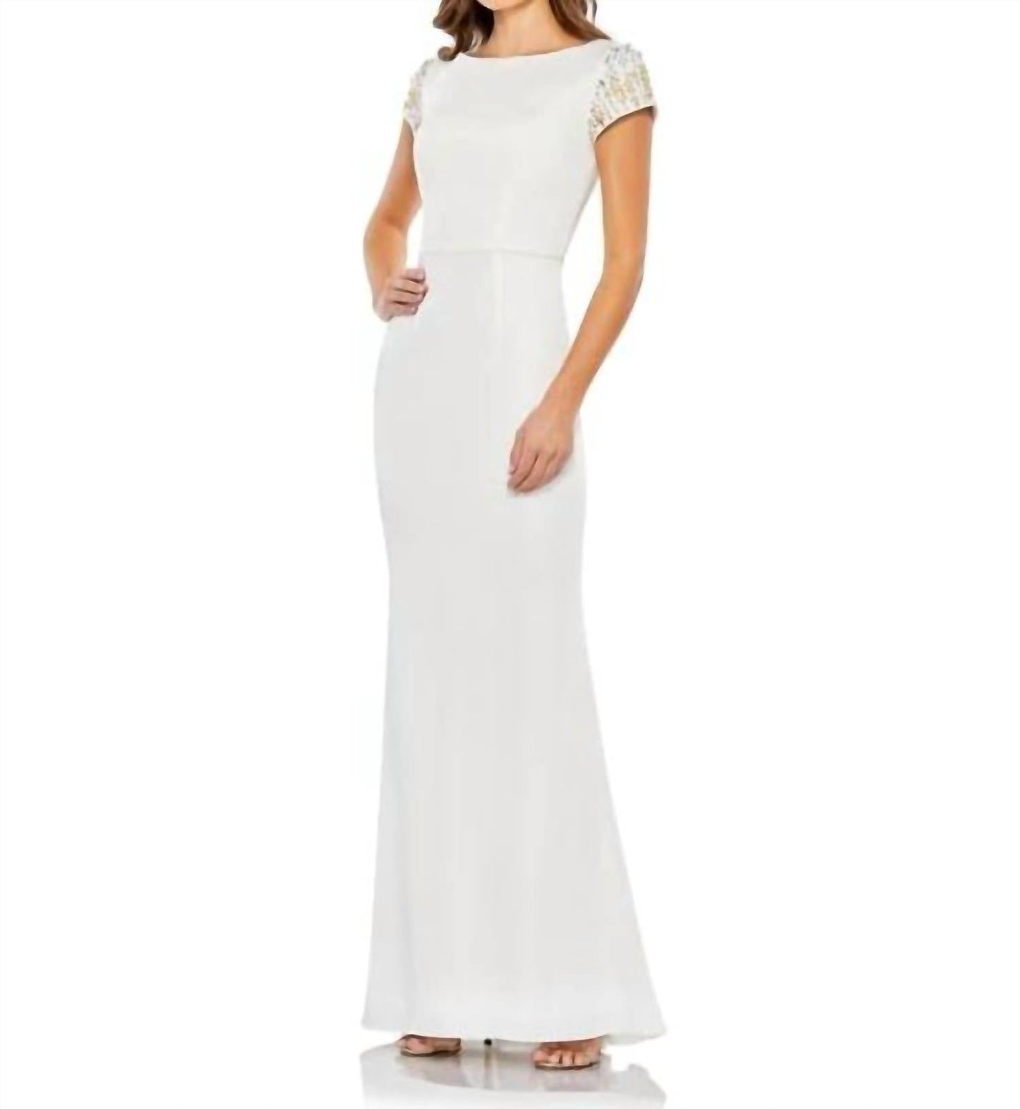 Ieena For Mac Duggal - Beaded Cap Sleeve Column Dress
