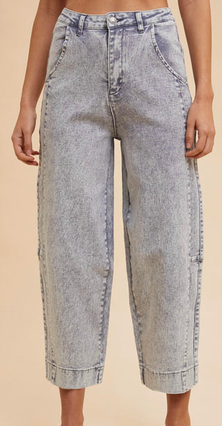 Anniewear - LYOCELL STRETCH STONE WASHED ARCHED BARREL JEANS