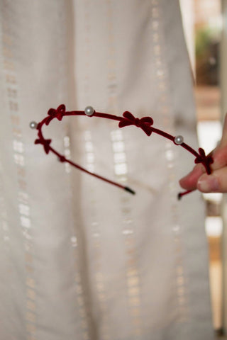 Andi - Women's Velvet Bow And Pearl Headband