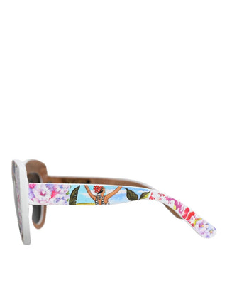Dolce & Gabbana - Women's Wood Crystal Brass Frame Floral Hand Paint Sunglasses