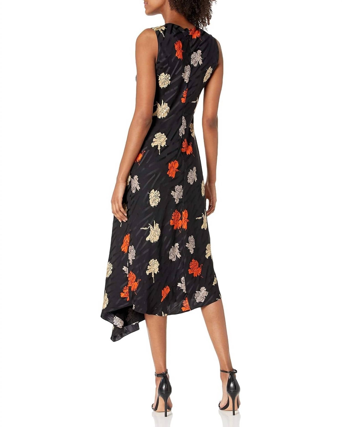Theory - Draped Tuck Silk Carnation Midi Floral Dress