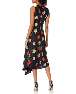 Theory - Draped Tuck Silk Carnation Midi Floral Dress