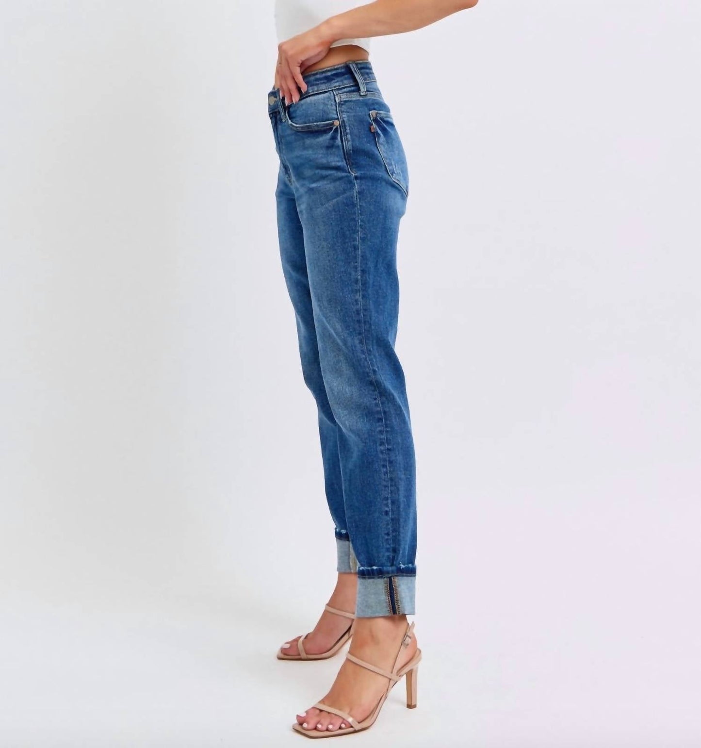 Judy Blue - Mid Rise Cuffed Boyfriend Jeans
