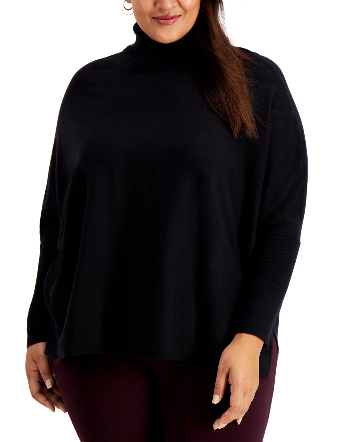 Alfani Plus Size Drop-Shoulder Turtleneck Sweater