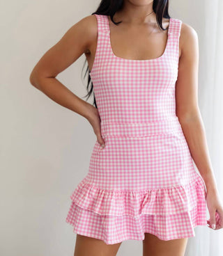 Tcec - Gingham Scoop Neck Athleisure Dress