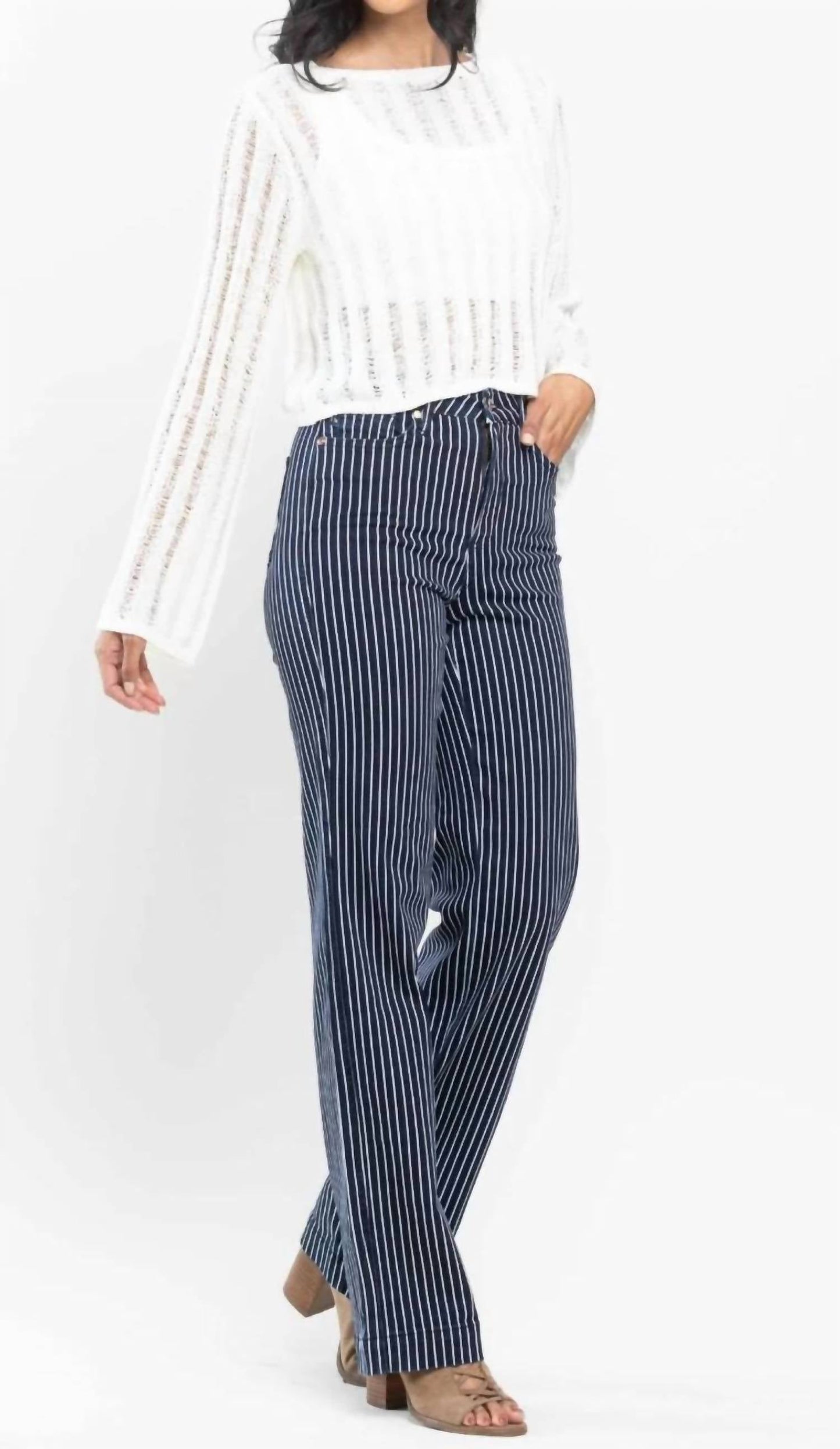 Judy Blue - High Waist Tummy Control Striped Straight Jeans
