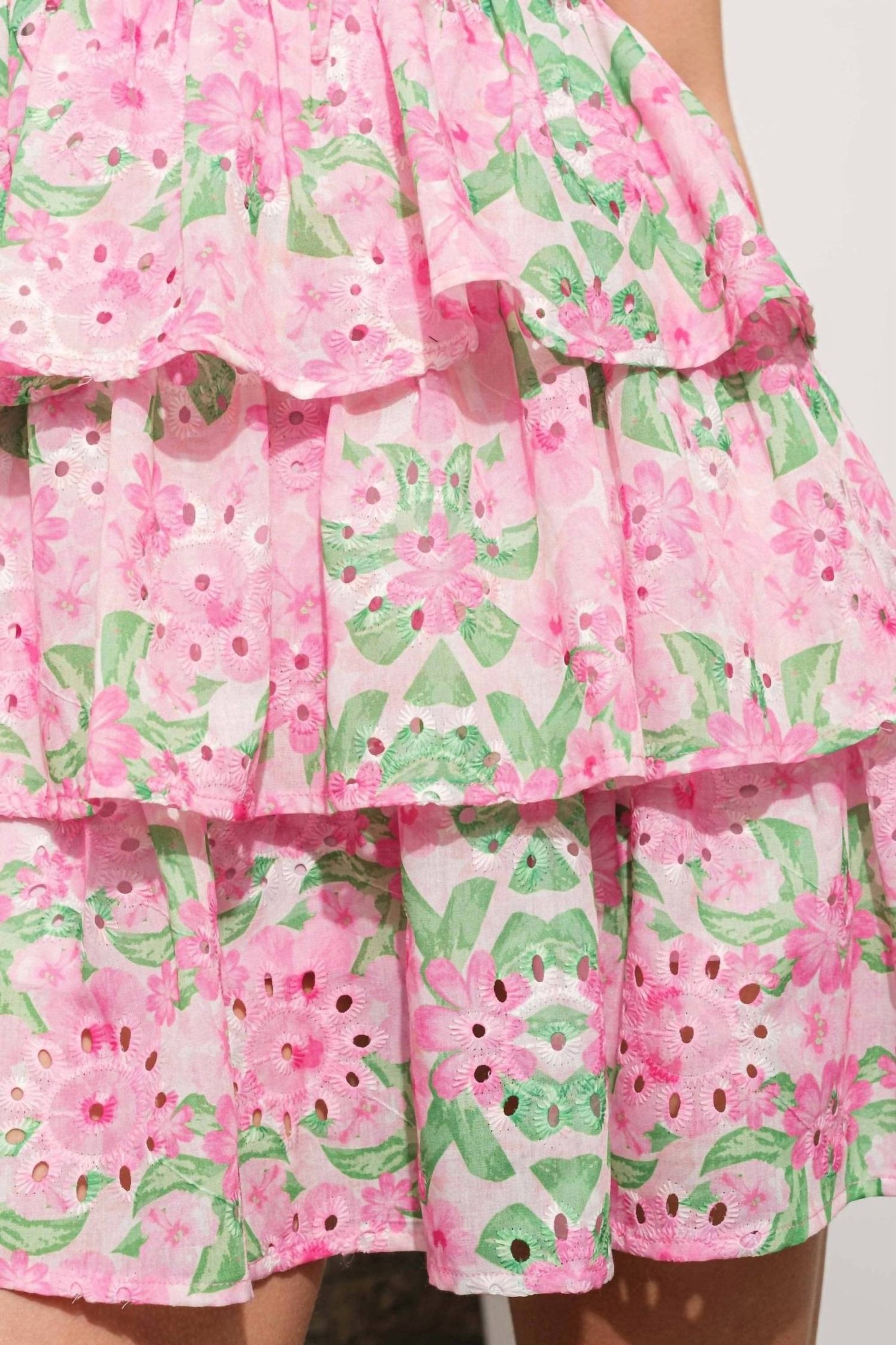 Blue B - Eyelet Floral Tiered Mini Dress