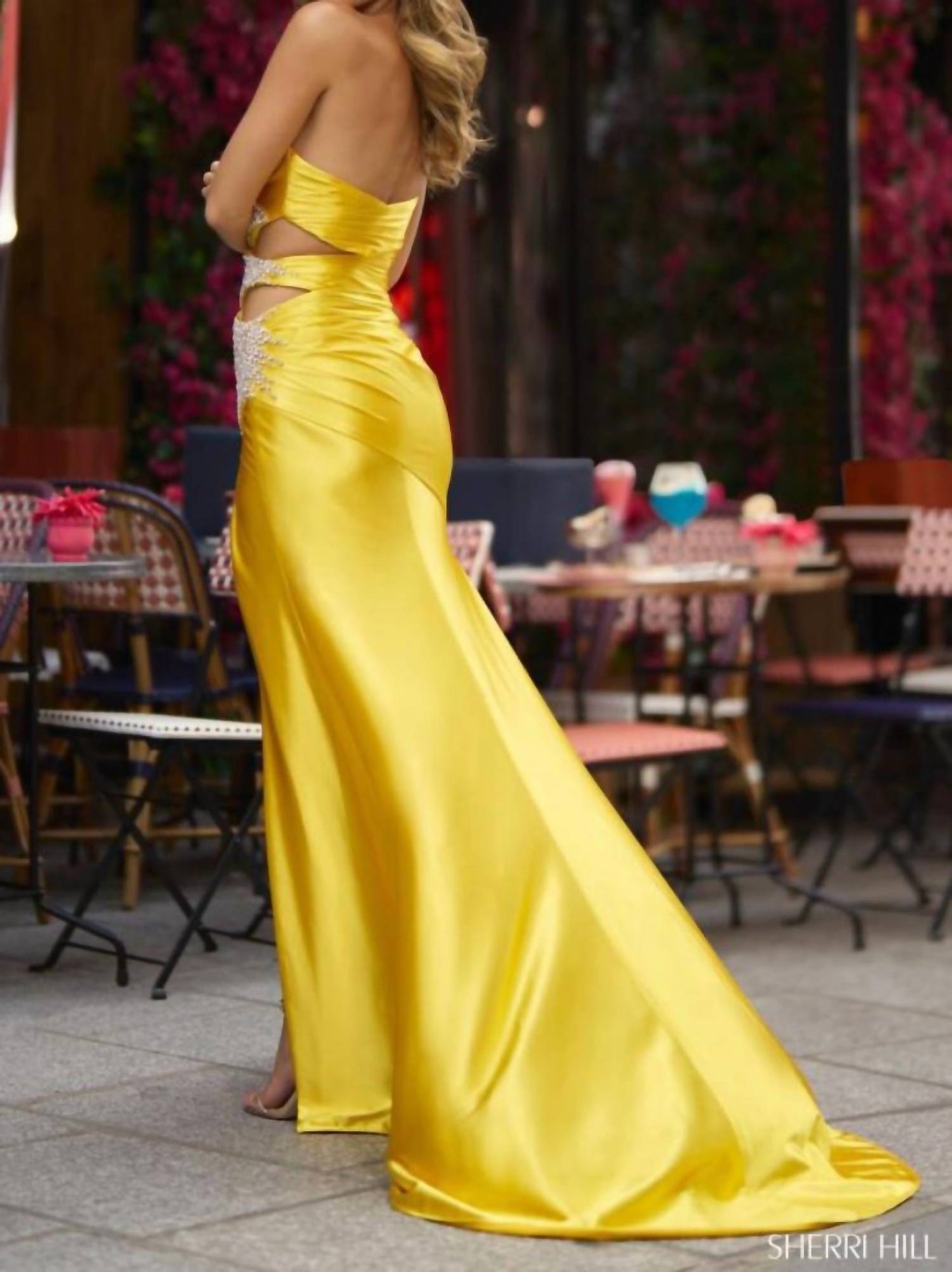 Sherri Hill - Fitted Strapless Gown With Side Cut Outs