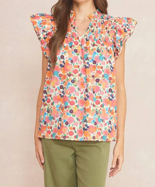 Entro - Floral Ruffle Sleeve Top