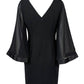 Adrianna Papell - Long Sleeve Zipper Back Solid Ottoman Chiffon Dress - Plus