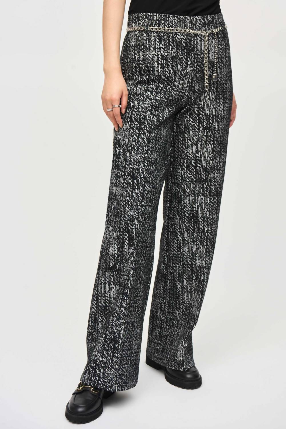 Joseph Ribkoff - Chain Belt Tweed Wide Leg Pant