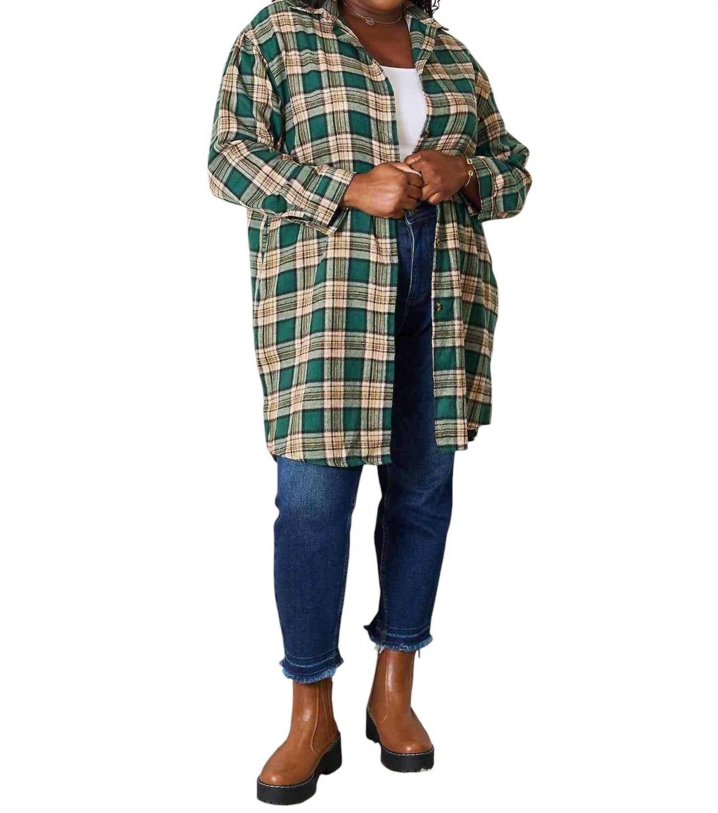 Double Take - Effortlessly Elegant Plaid Collared Shirt