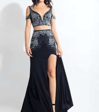 Rachel Allan - Beaded Jersey Two-piece Gown With Slit