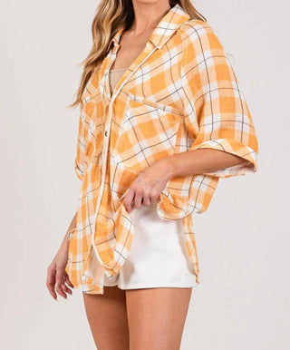 Trendsi - SAGE + FIG Plaid Button Up Side Slit Shirt