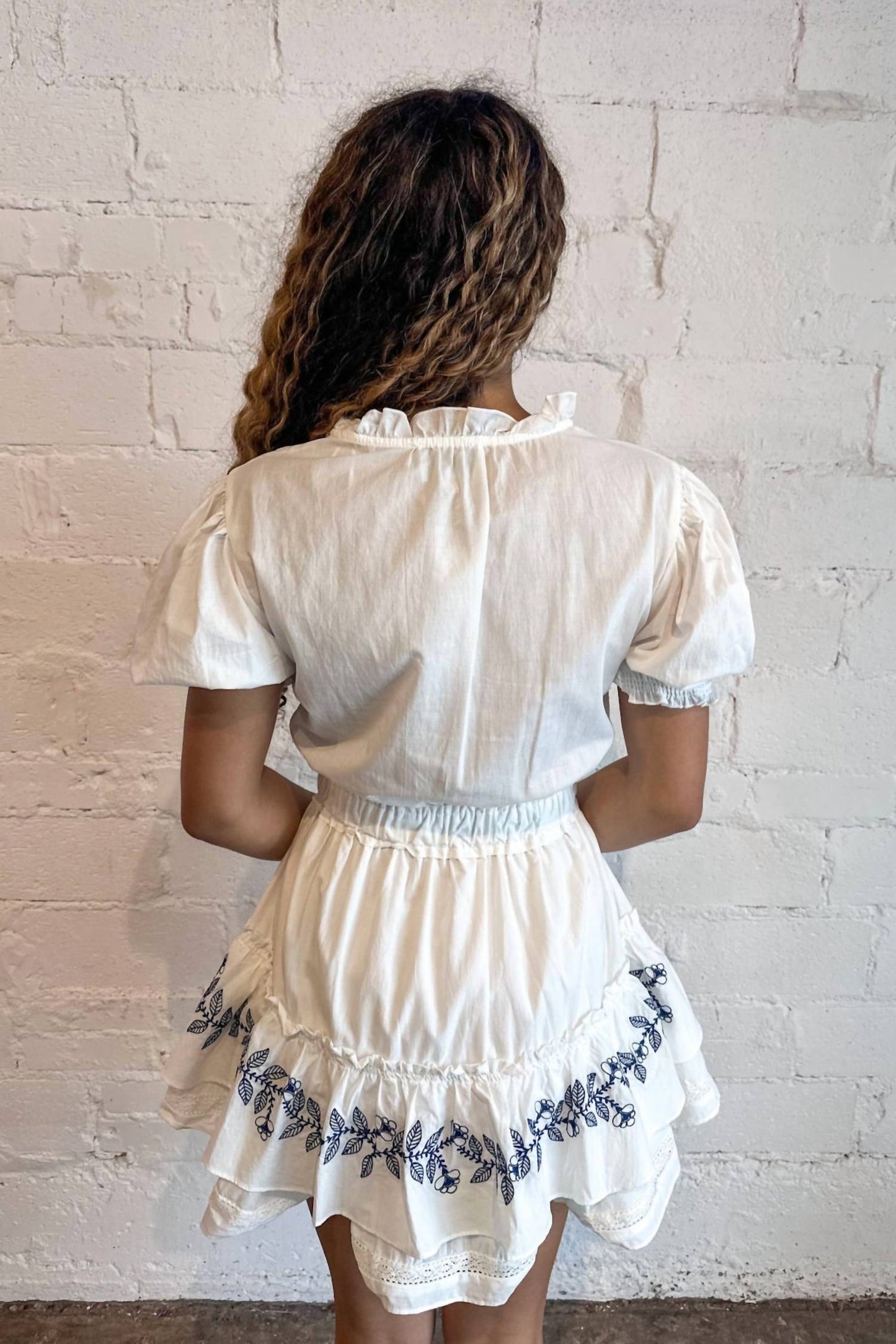 Mable - Embroidered Skies Mini Dress