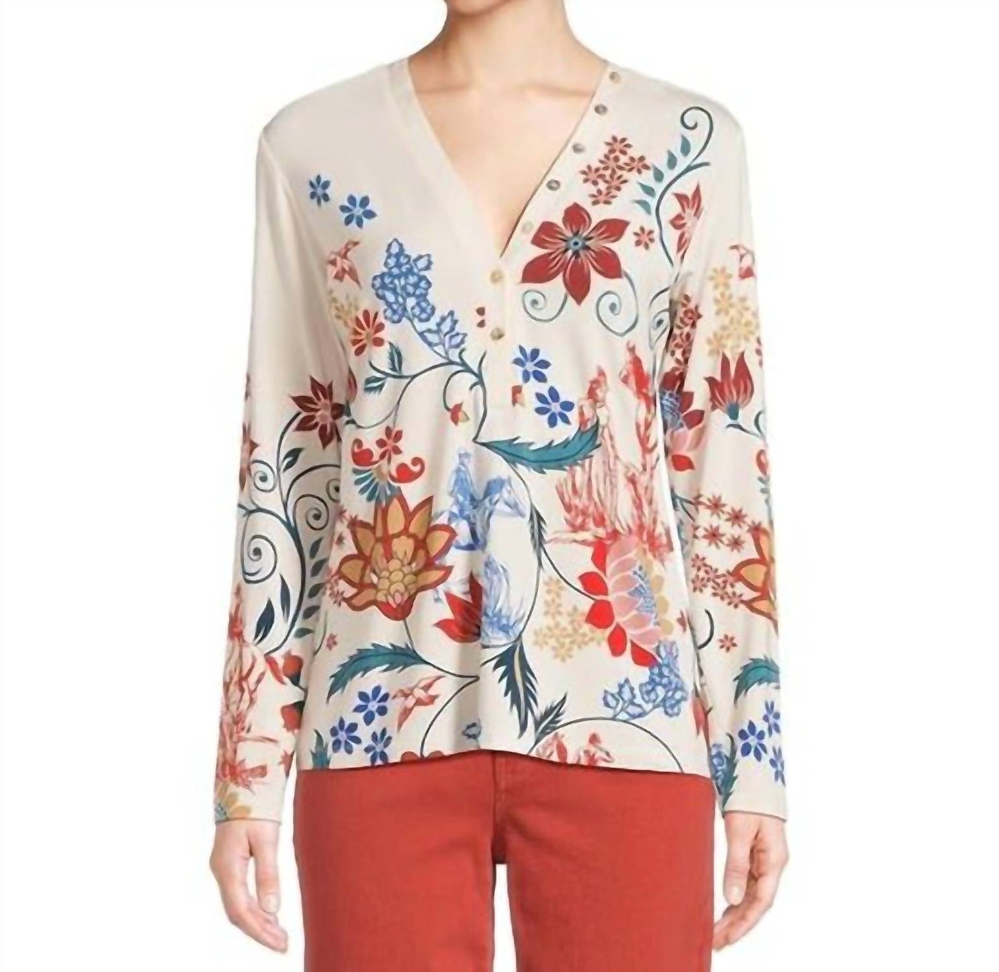 Johnny Was - JANIE FAVORITE LONG SLEEVE BUTTON HENLEY