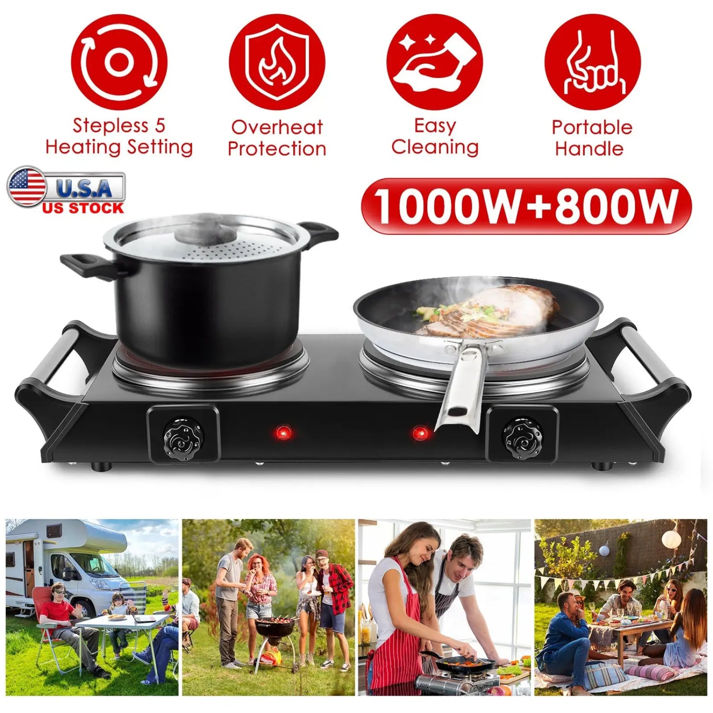 1800w Electric Double Burner Portable Infrared Hot Plate