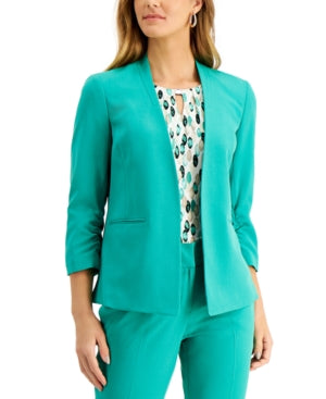 Kasper Women's Open Front Ruched Sleeve Jacket - Green, XLarge