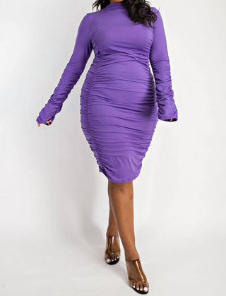 The Curve La - Plus Size All Over Shirred Mock Neck Dress
