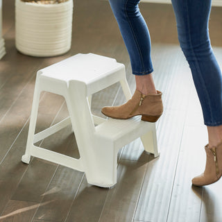 Gracious Living 16-Inch Plastic Two Step Home & Kitchen Stool, White (4 Pack)