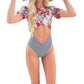 Lia Sahara - Women's Cut Out One Piece + Puffed Short Sleeves