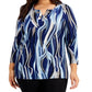Kasper Plus Size Printed Grommet-Trim Blouse