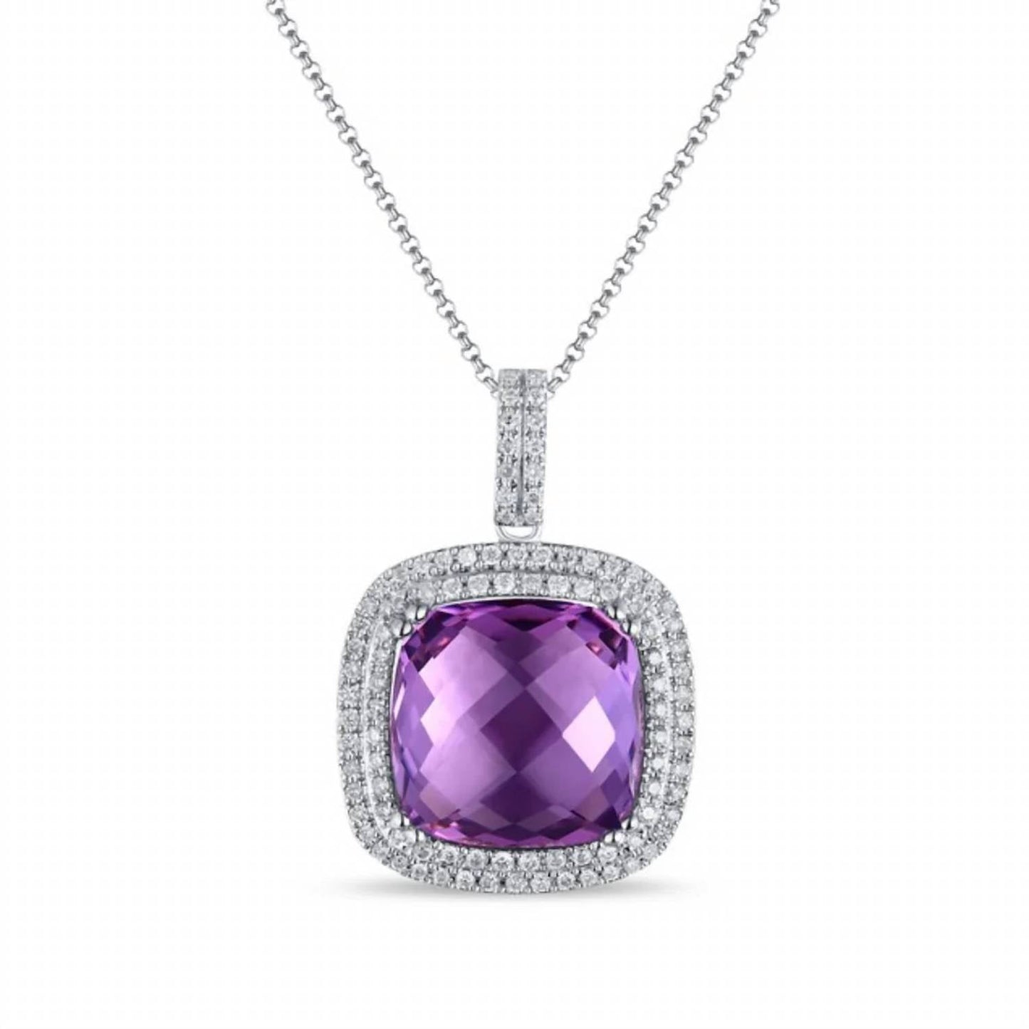 Diana M Jewels - 4.17 Cts Amethyst Double Halo Pendant